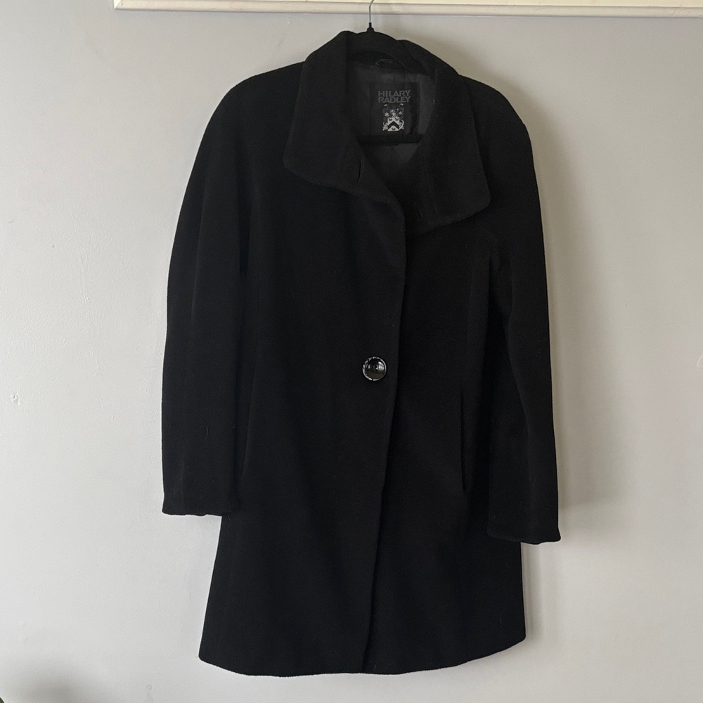 Hilary Radley Black Long Single Button Peacoat Size 4 Classic Fleece Coat